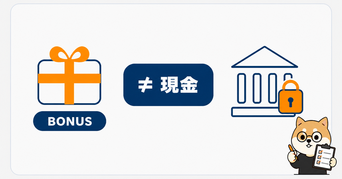 ボーナスは現金ではなく取引に使う証拠金であることを示す図解