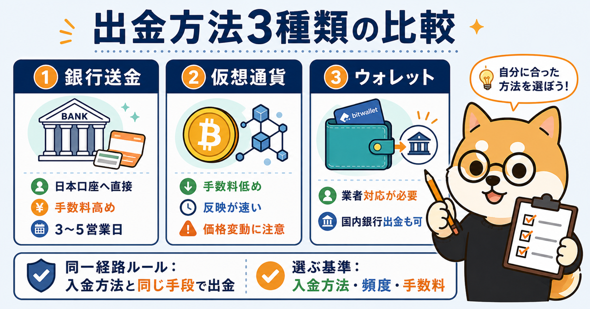 海外FX出金方法3種類の比較：銀行送金・仮想通貨・オンラインウォレット