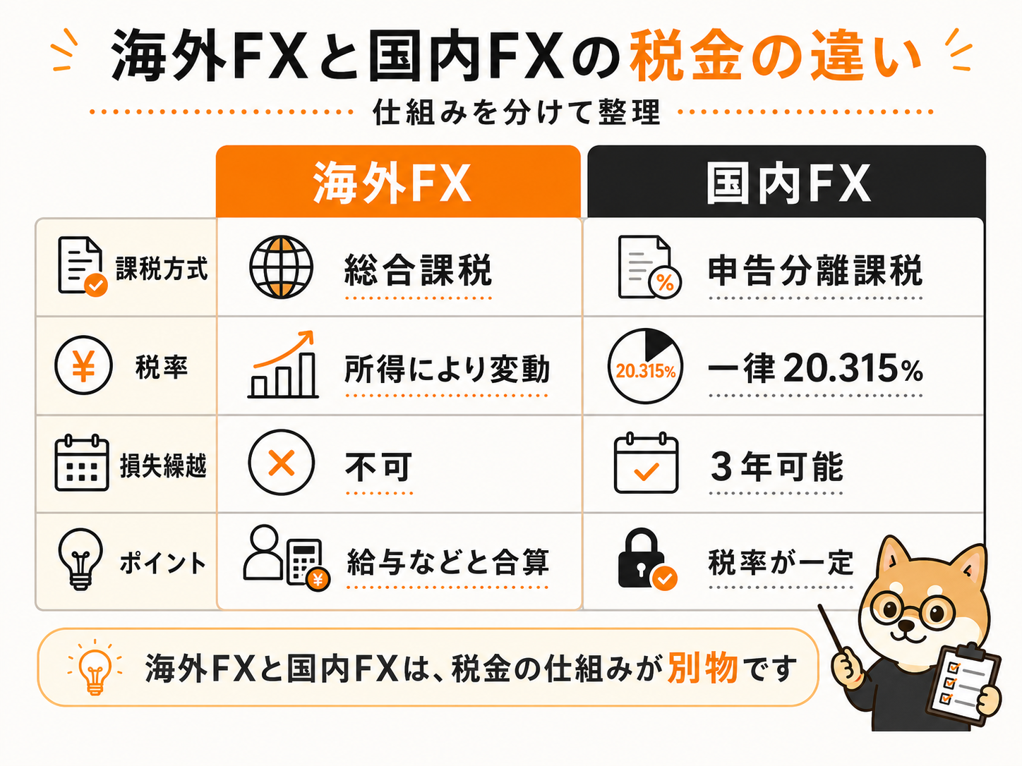 海外FXと国内FXの税制比較を整理した図解
