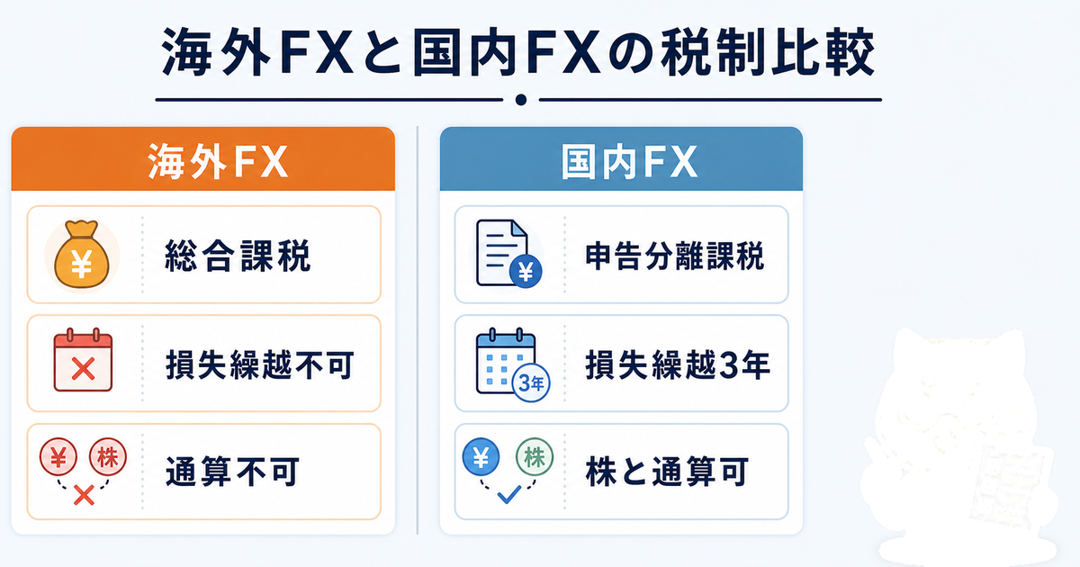 海外FXと国内FXの税制の違い比較