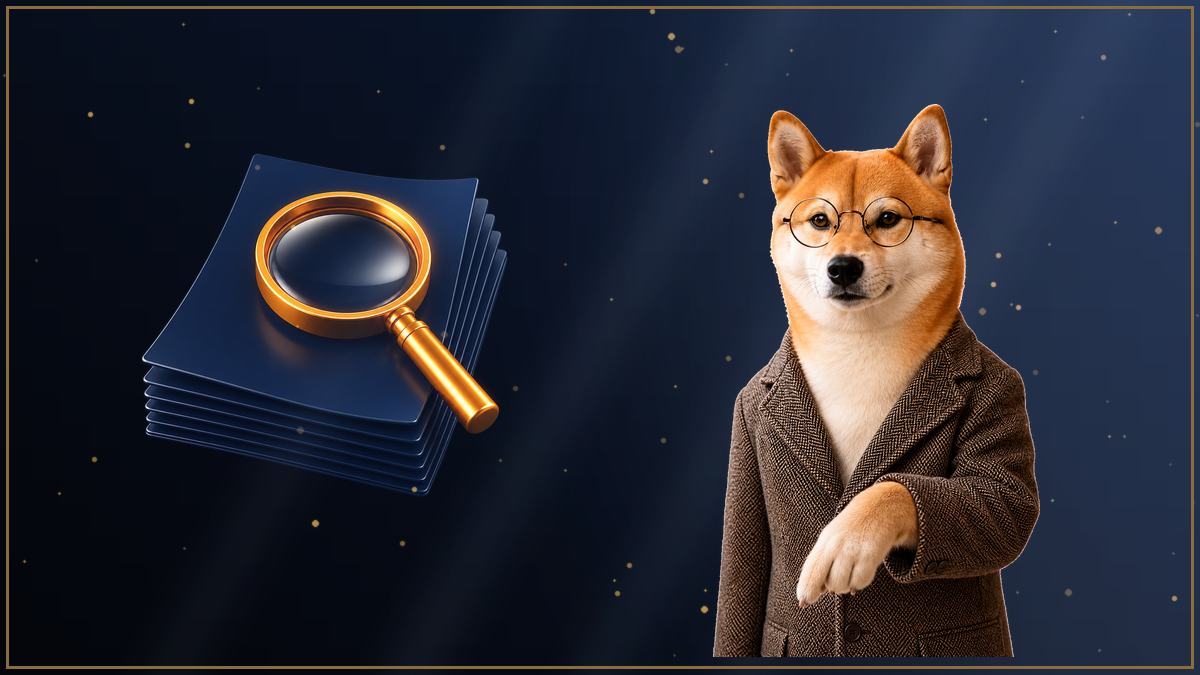 書類と虫眼鏡を指し示す柴犬のイラスト・BigBossのスワップポイントの確認方法