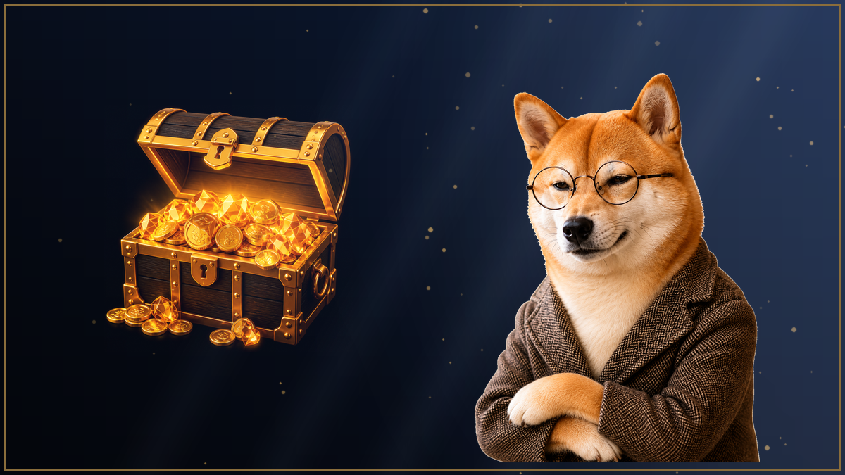宝箱の前で腕組みする柴犬のイラスト・BigBossボーナス制度のまとめ