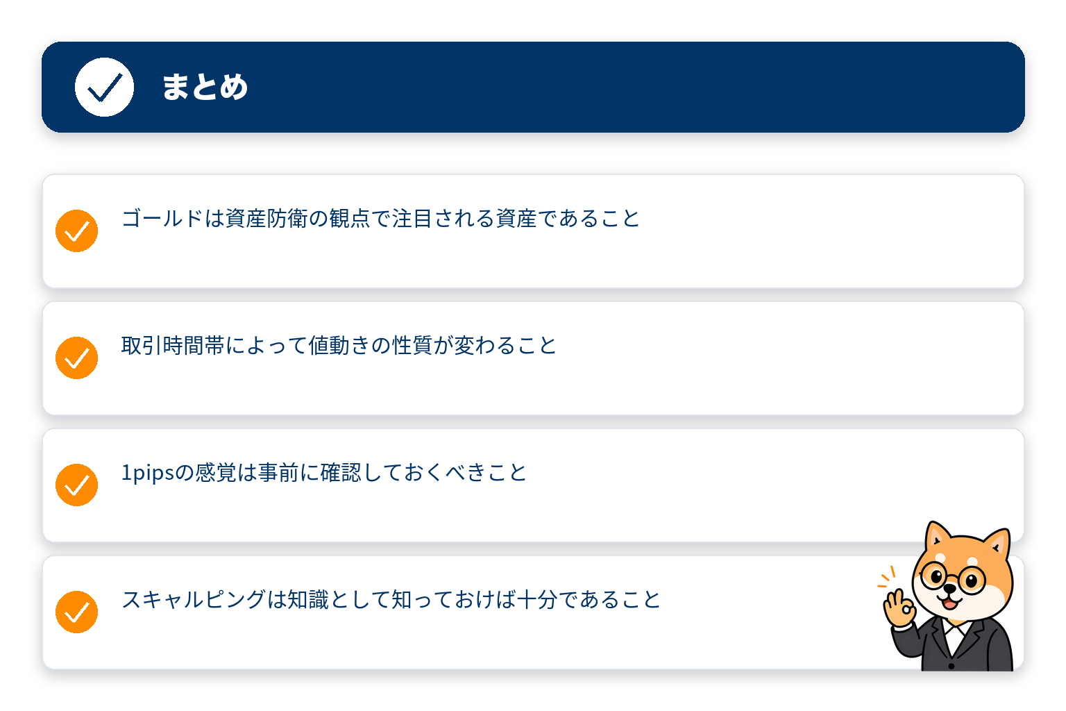 記事の要点をまとめたチェックリスト図解と柴犬のイラスト