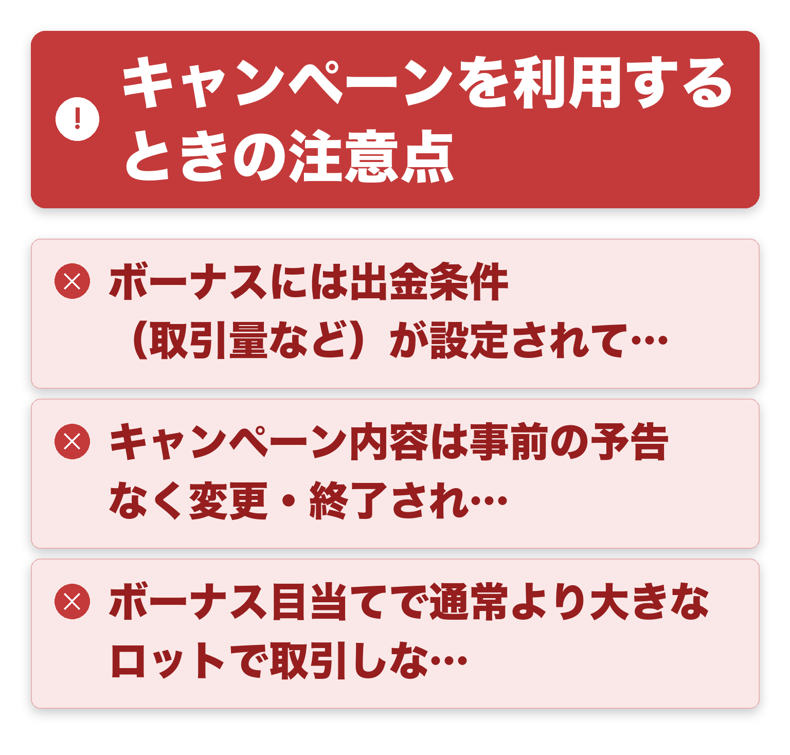 キャンペーンを利用するときの注意点を一覧にした図解